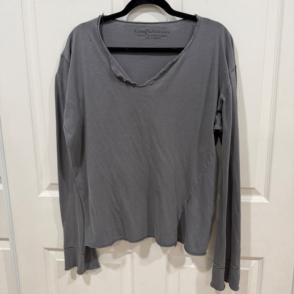 Zadig & Voltaire Grey Cotton Long Sleeve Graphic Skull Henley Top XL